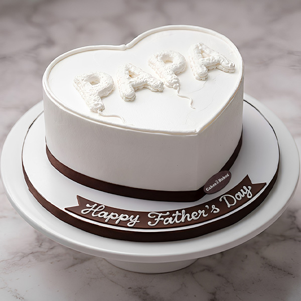 Heart shaped Happy Father’s Day cake Dubai with smooth finish and elegant minimalist design