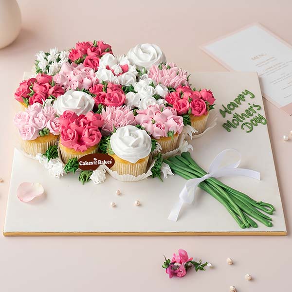Mother Day Floral Cupcakes Bouquet with buttercream flowers by Cakes and Bakes Dubai