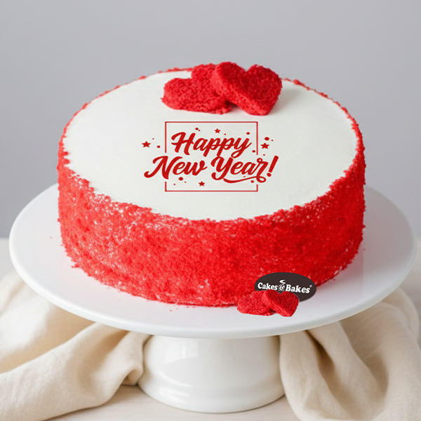 New Year Celebration Cream Cake – Red Velvet Finish by Cakes and Bakes Dubai